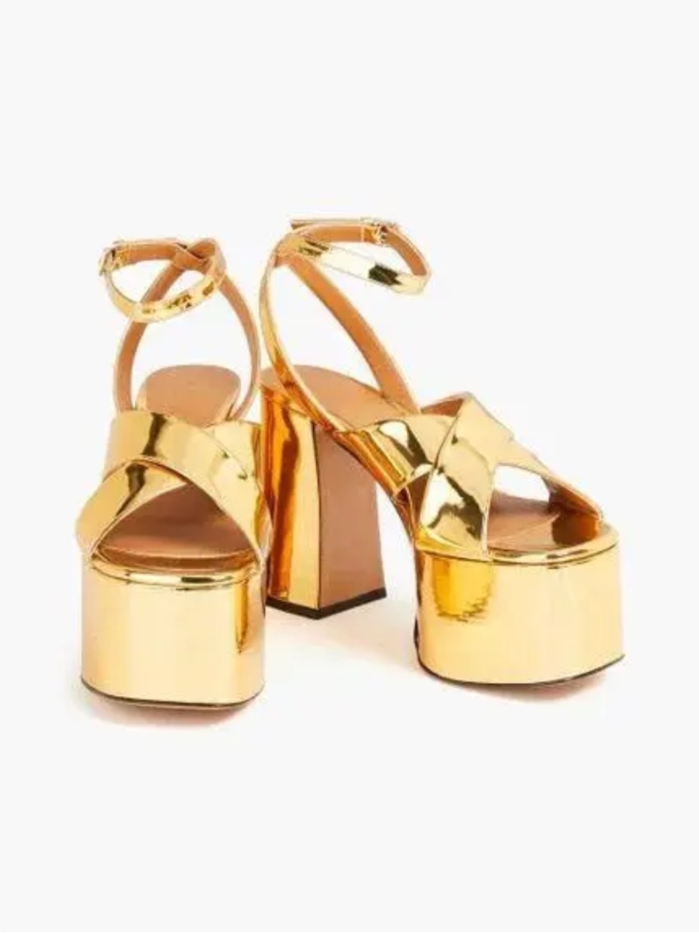 MARNI Gold Platform Block Heel Sandals - Women's Ankle Strap